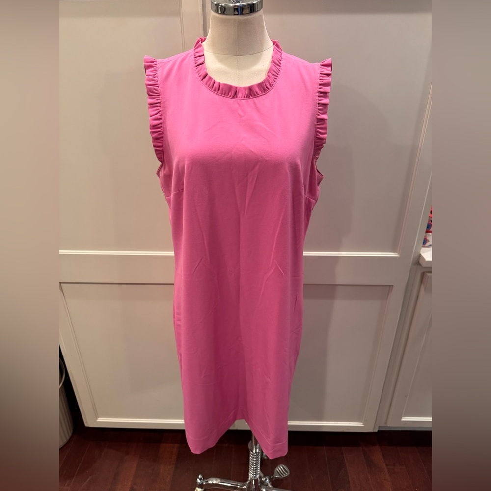 J. Crew Vibrant Pink Midi Dress with Ruffle Detail